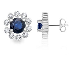 Round Sapphire and Diamond Floral Border Earrings