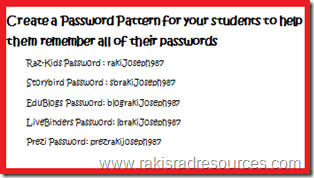 Create a password patter for your students to help them remember all of their passwords - how to help elementary words organize their passwords