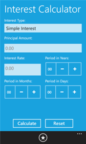 Interest Calculator application for Windows Phone