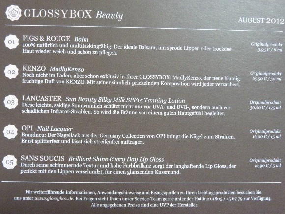 Glossybox August 2012 b