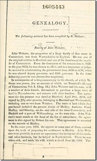 Compiled Genealogy of the Family of John Webster, by Noah Webster - Pg. 1
