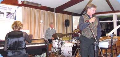 The Music Makers Band in full swing. Left to Right: Carole Littlejohn, Ian Jackson, Peter Brophy and  Len Hancy .