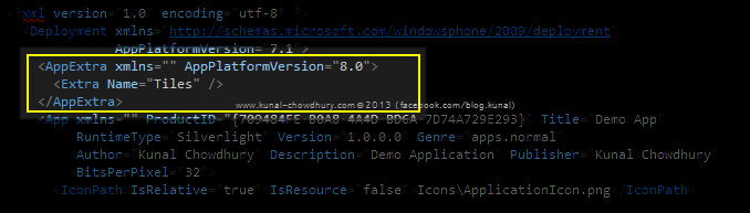 Add AppExtra tag for WP8 version Support in WMAppManifest..xml File