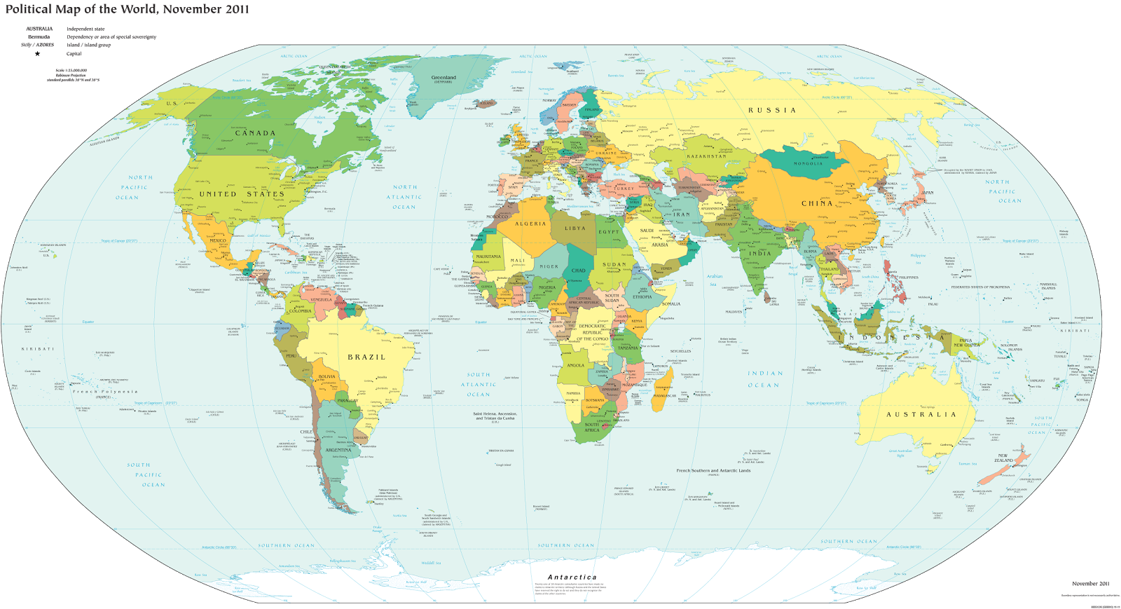 Map of the world's countries according to the U.S. Central Intelligence Agency