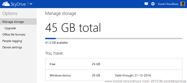 Your Windows Bonus space on Skydrive is now activated