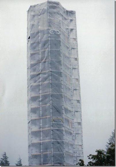 Astoria Column in Astoria, Oregon wrapped for painting in 1995