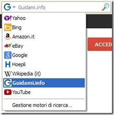 Barra di ricerca Firefox con motore aggiunto manualmente