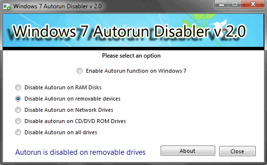 Autorun Disabling Utility for Windows 7 Download