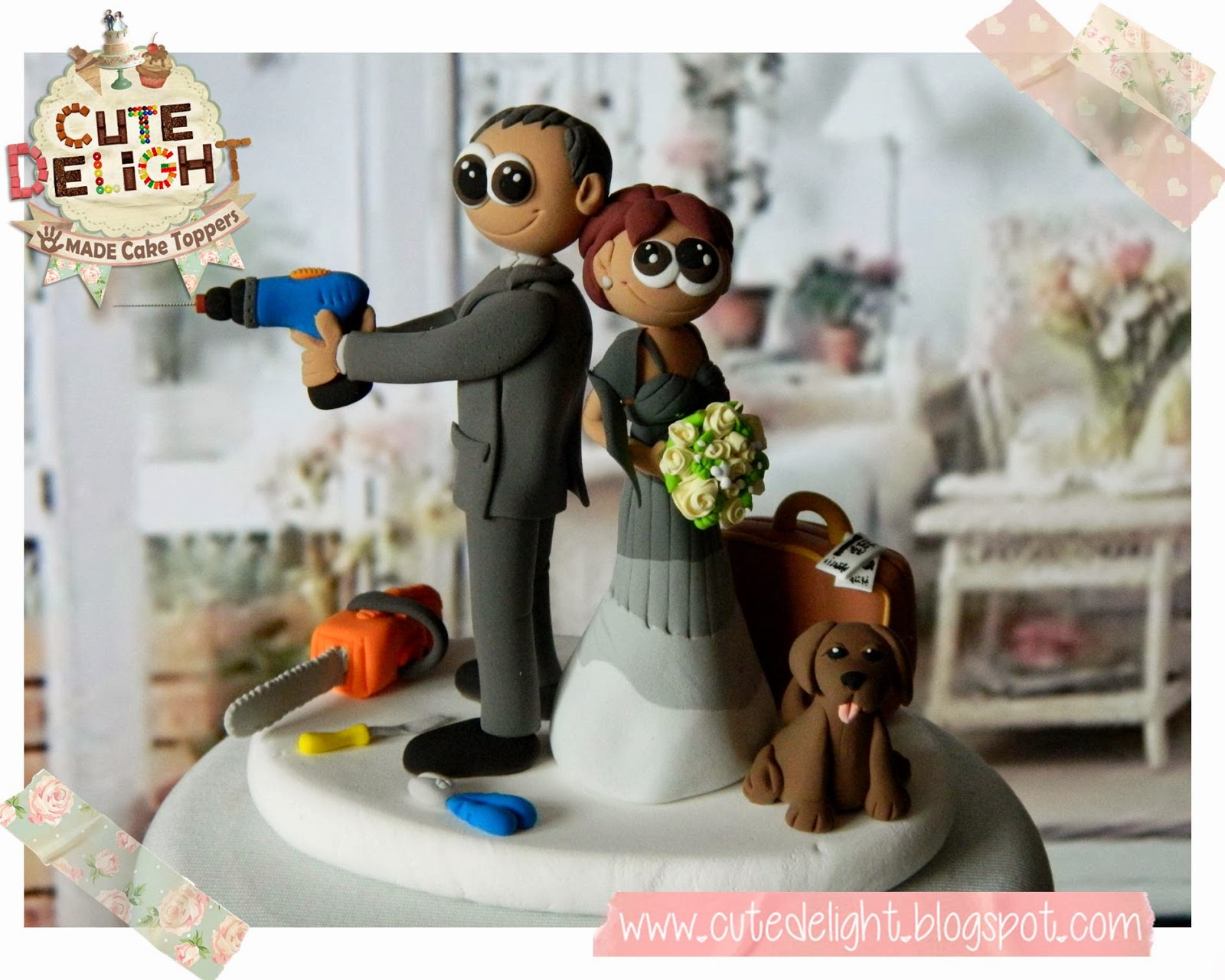 Wedding cake toppers, Custom Cake Topper, Funny cake toppers, Cake topper,  Cake toppers, : Wedding Anniversary Cake Topper Custom Made - Fix-it-All  Husband and Wife with Roses Bouquet and Dog