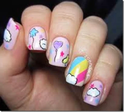 diseños de uñas para niñas nubes y arcoiris