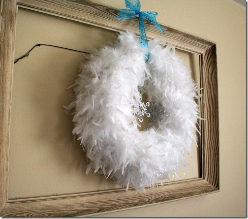 Winter wreath--white feather wreath with snowflakes