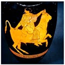 Ánfora ática de figuras rojas (s. V a.C.). Localizada en Nola, Italia. Atribuida al Pintor de Aquiles Antikensammlung (detalle)