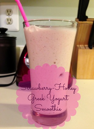 Strawberry~Honey Greek Yogurt Smoothie from NewMamaDiaries.blogspot.com