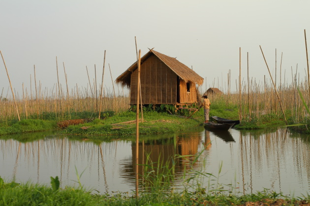 A hut in the floating gardens of Inle Lake, Myanmar