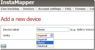 InstaMapper.com Add a new device