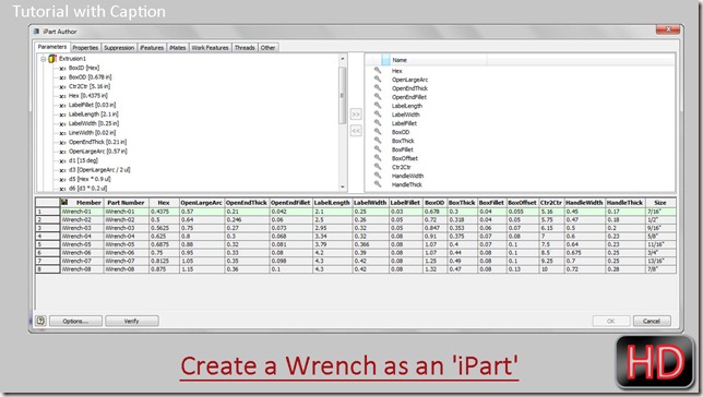 Create a Wrench as an 'iPart' through