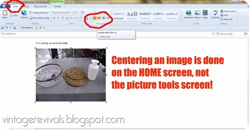 How to center an image in Windows Live Writer