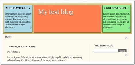 blogger widgets on left and right sides of header