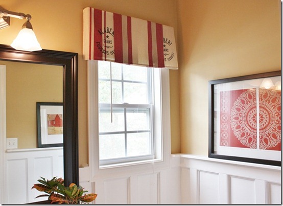 friday feature--grain sack dish towel valance from sand and sisal blog