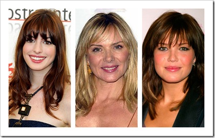 Anne Hathaway, Kim Cattrall, Mandy Moore Fringe Bangs Hairstyle Square Face