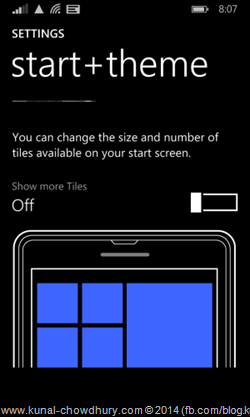 Windows Phone 8.1 start+theme Settings to accomodate more tiles (www.kunal-chowdhury.com)