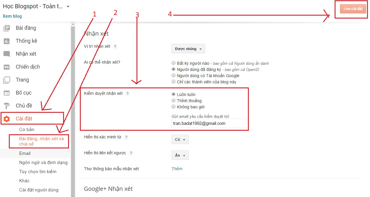 Cài đặt sandbox kiểm duyệt nhận xét Blogspot Cai dat kiem duyet nhan xet Blogspot