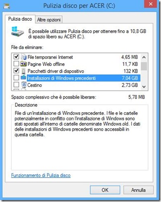Pulizia disco Windows Installazioni di Windows precedenti