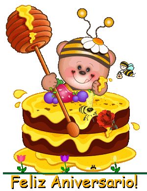 gif animado  oso con tarta de  feliz cumpleaños 