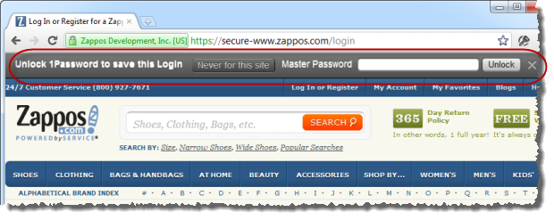 1Password avevamo originariamente per ricordare la mia password Zappos