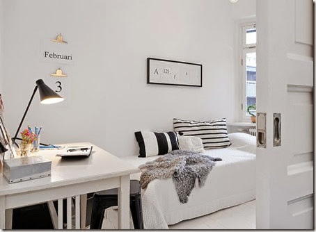 black-white-bedroom-office-area