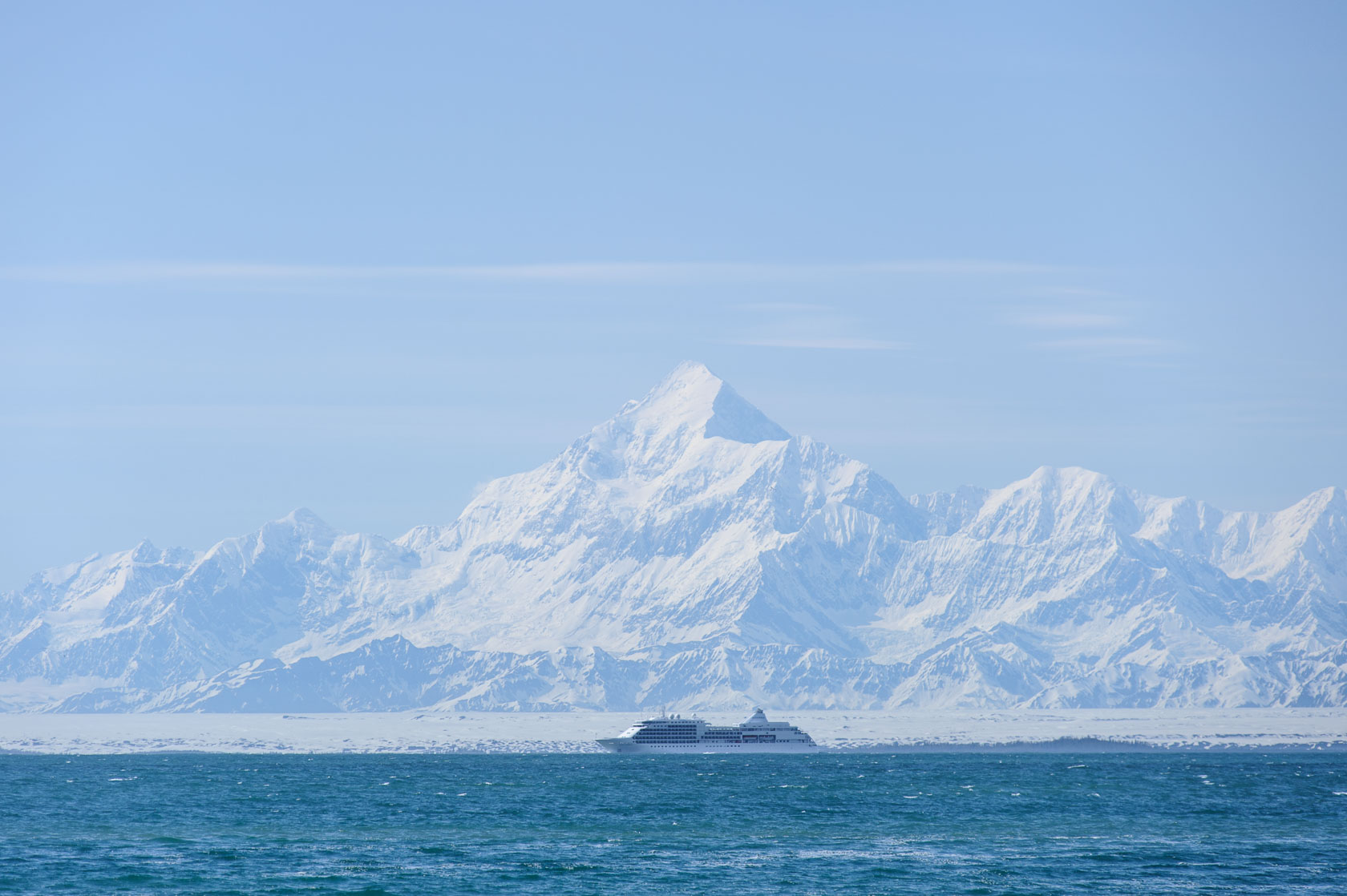 Mt. St. Elias and Cruise Ship, Yakutat, Alaska