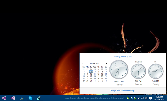 Default clock in Windows (www.kunal-chowdhury.com)