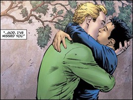 Reprodução da HQ "Earth 2", em que o Lanterna Verde reaparece como gay (AP)