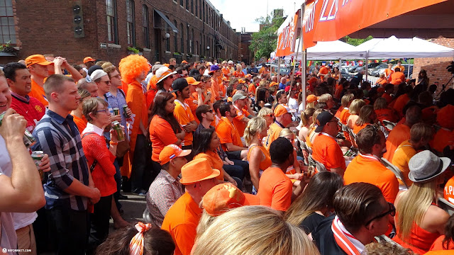 Dutch supporters outside at SCHOOL restaurant watching Netherlands VS Argentina in Toronto, Canada 