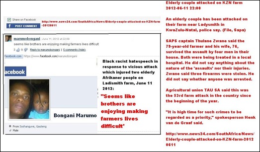 AFRIKAANS FARM COUPLE ATTACKED LADISMITH KZN JUNE11 2012 HATESPEECH BY MARUMO BONGANI