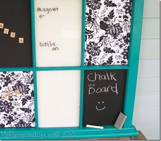 repurposed window into a memo board