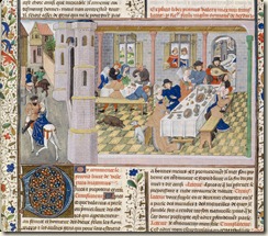 Beuverie à l’auberge (ref : Valère Maxime, Faits et dits mémorables, vers 1455, Paris, BNF, Fr 6185, f. 51)