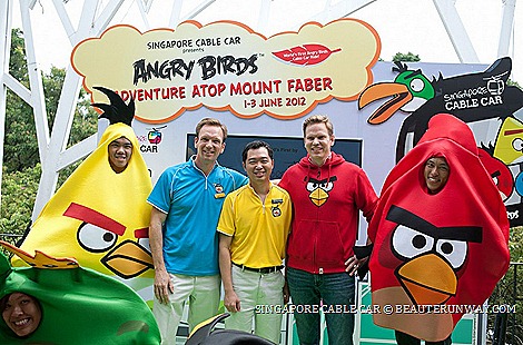 The World's First Angry Birds Cable Car Ride Adventure Atop Singapore  Mr Chan Chee Chong, General Manager Mount Faber Leisure Group.Henri Holm, Senior Vice President, Rovio Entertainment Angry Birds wrapped cabin plush tumbler meal