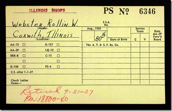 Webster, Rollin Waterman - Kansas, Atchison, Topeka and Santa Fe Railway Prior Service Records, 1859-1935