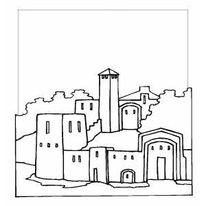 CASTLE WITH GARDEN COLORING PAGE