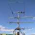 Low band antenna stack<br /> 50 MHz moxon (top), 144 5L, 432 11L & 222 4L (bottom)