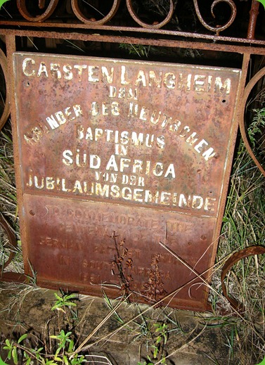 Carsten Langhein, Grave Plaque, Frankfort Eastern Cape 1