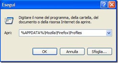 Start Esegui accedere alla cartella Profili di Firefox