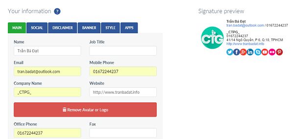 Chữ ký email HTML Chữ ký email HTML
