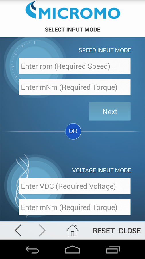    MICROMO "MOTION" Calculator- screenshot  