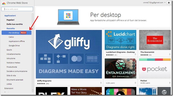 Chrome Web Store app per il Desktop