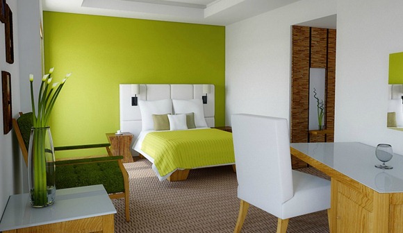 Ideas dormitorio verde lima y blanco