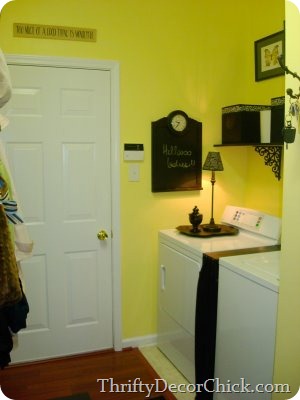 black and yellow laundry room