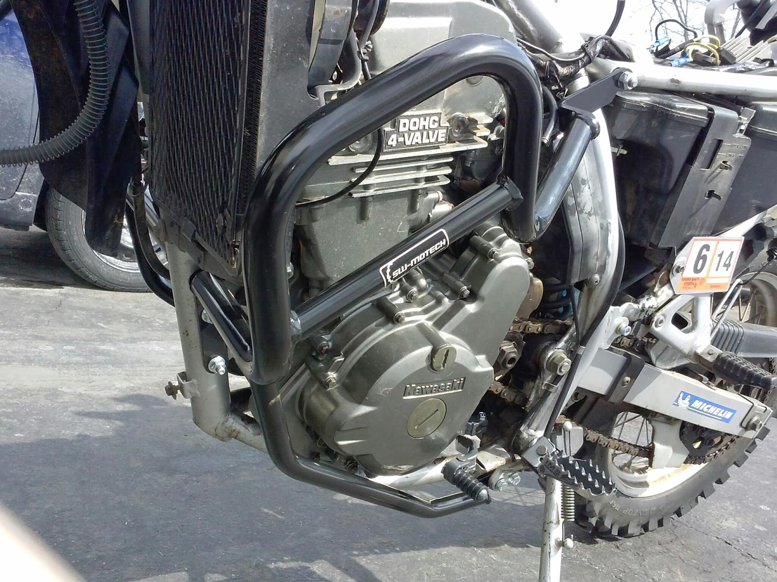 Geoff's KLR650 project Installed crash bars