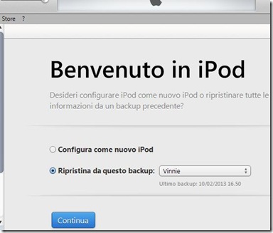 Ripristinare l’iPod/iPhone/iPad da un precedente backup 